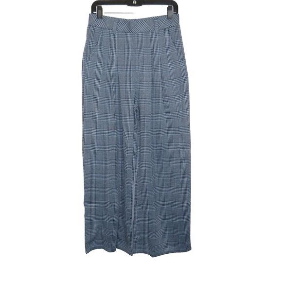 Halara Light Blue Houndstooth Plaid High Waist Wide Leg Pull On Pants Sz Medium - Picture 5 of 8
